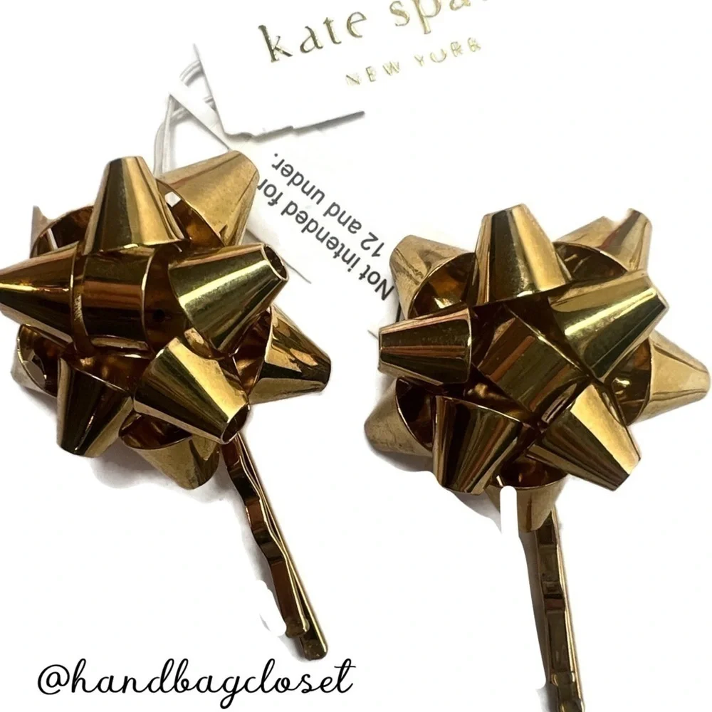 KATE SPADE VINTAGE BOURGEBOW BOW GOLD HAIR CLIPS BARRETTE GRIPS CHRISTMAS PINS